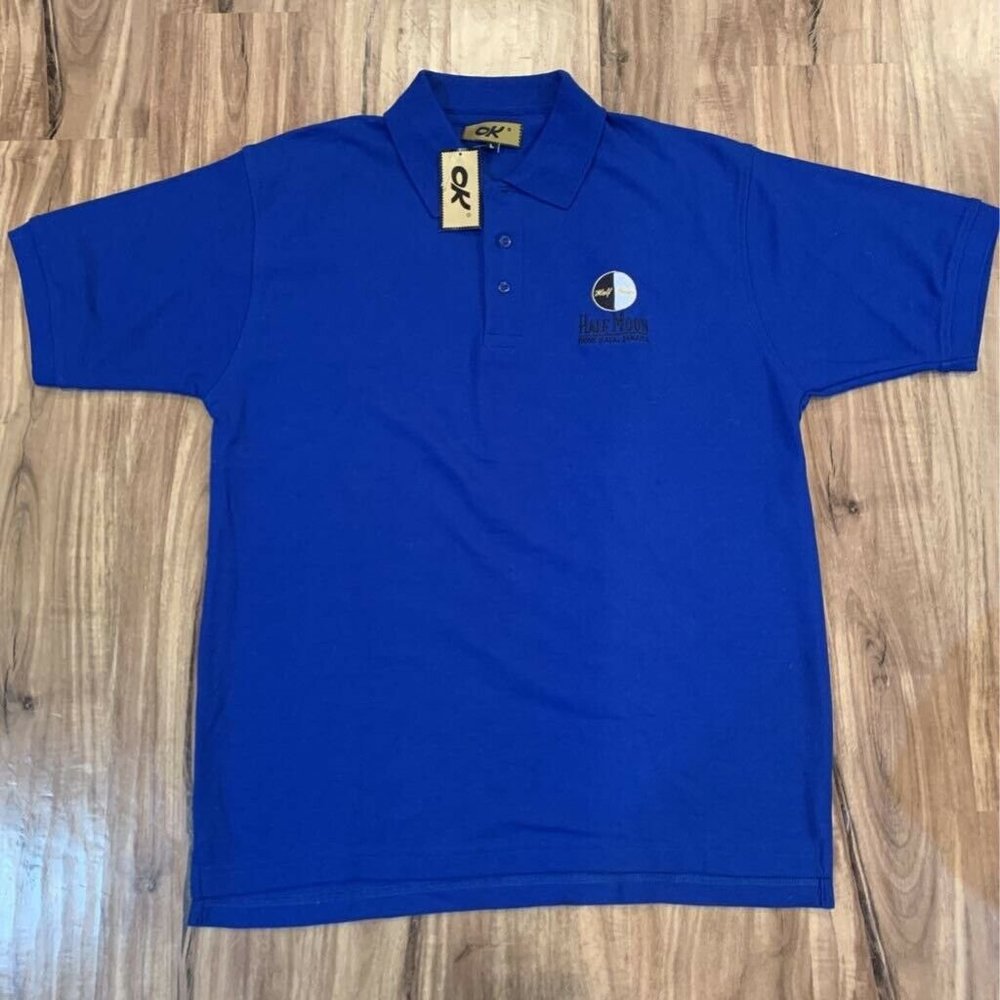 Ok Mens Polo Shirt Blue Regular Rose Hall Half Moo
